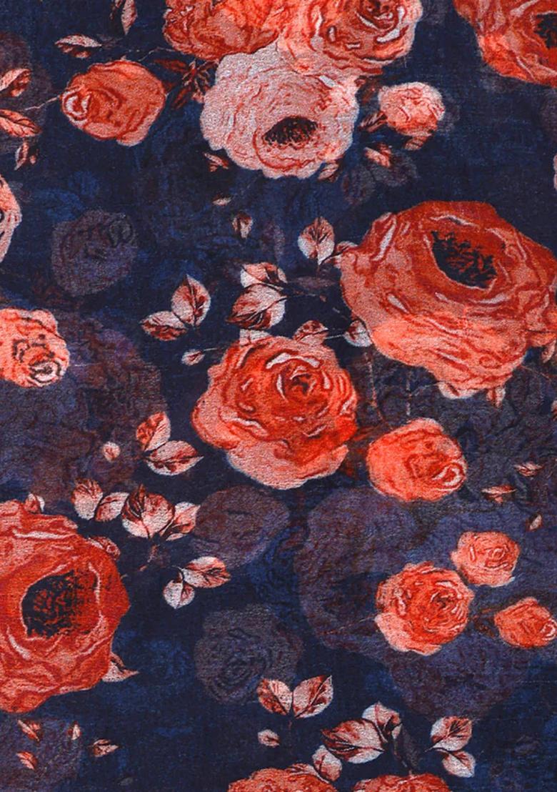 Blue Printed Chiffon Fusion Set - Indya