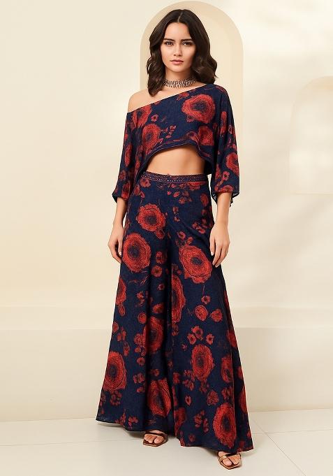 Blue Printed Chiffon Fusion Set