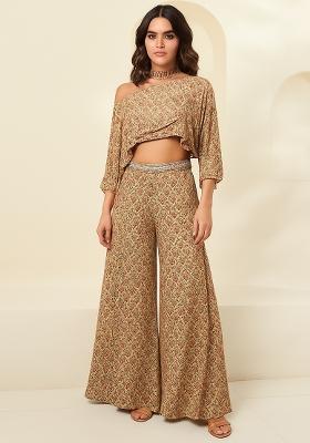 Beige Printed Chiffon Fusion Set