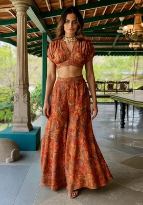 Multicolor Printed Chiffon Fusion Set
