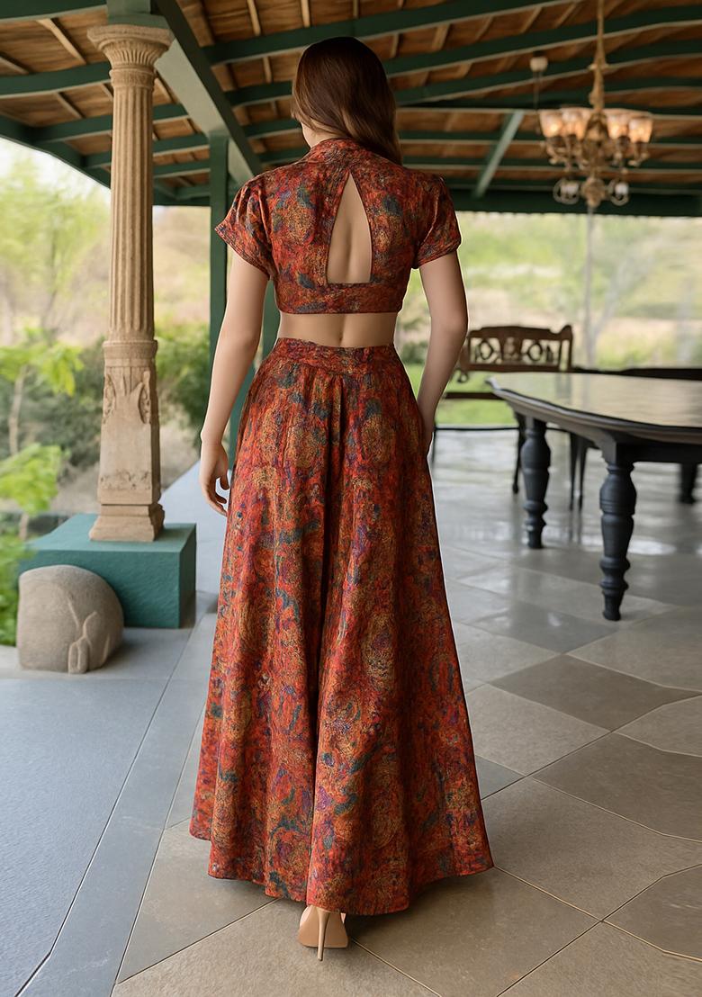Multicolor Printed Chiffon Fusion Set - Indya