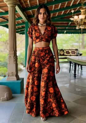 Black Printed Chiffon Fusion Set