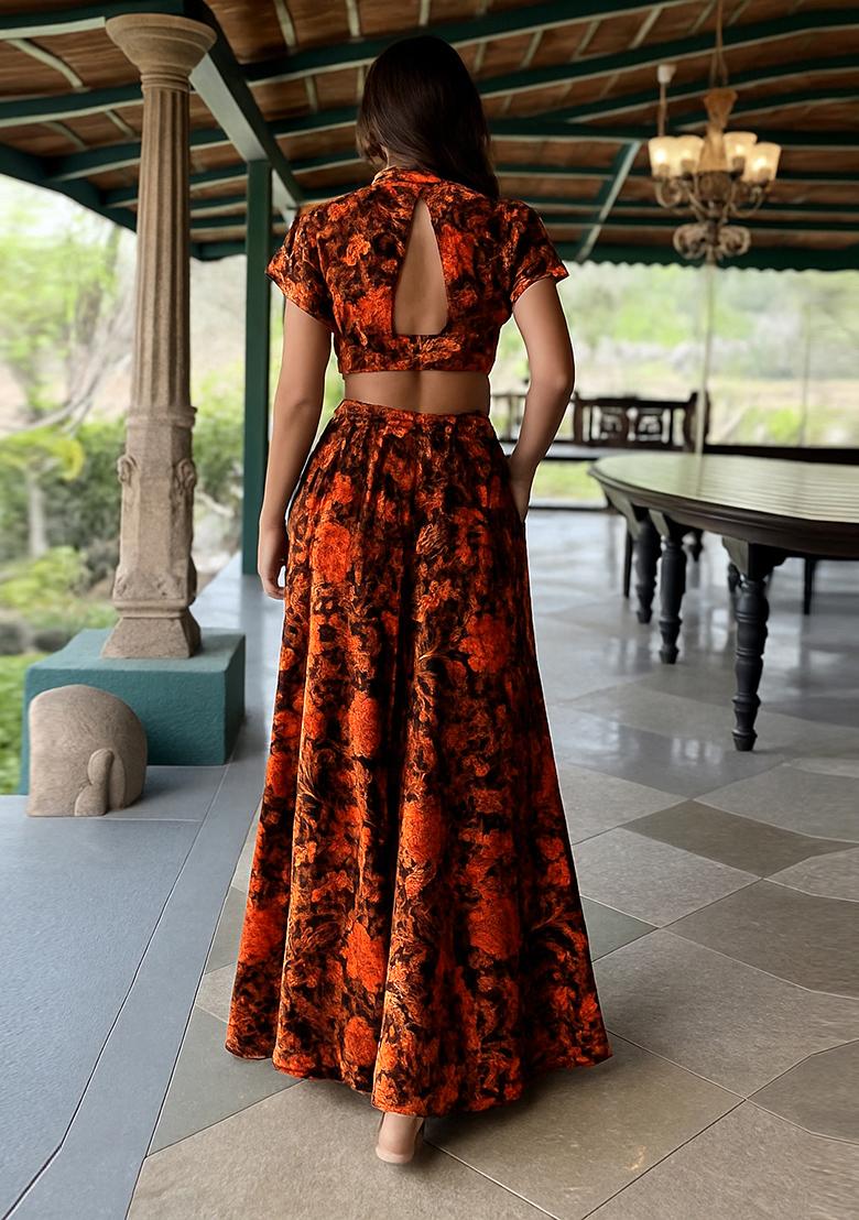 Black Printed Chiffon Fusion Set - Indya