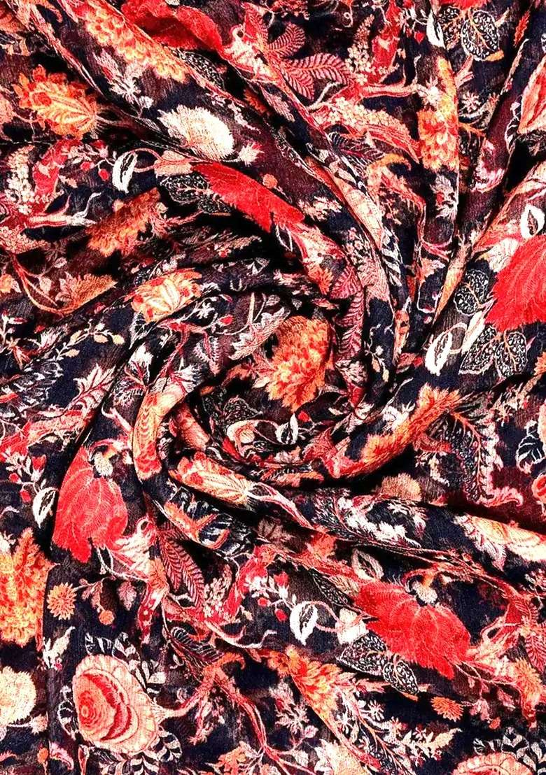 Black Printed Chiffon Fusion Set - Indya