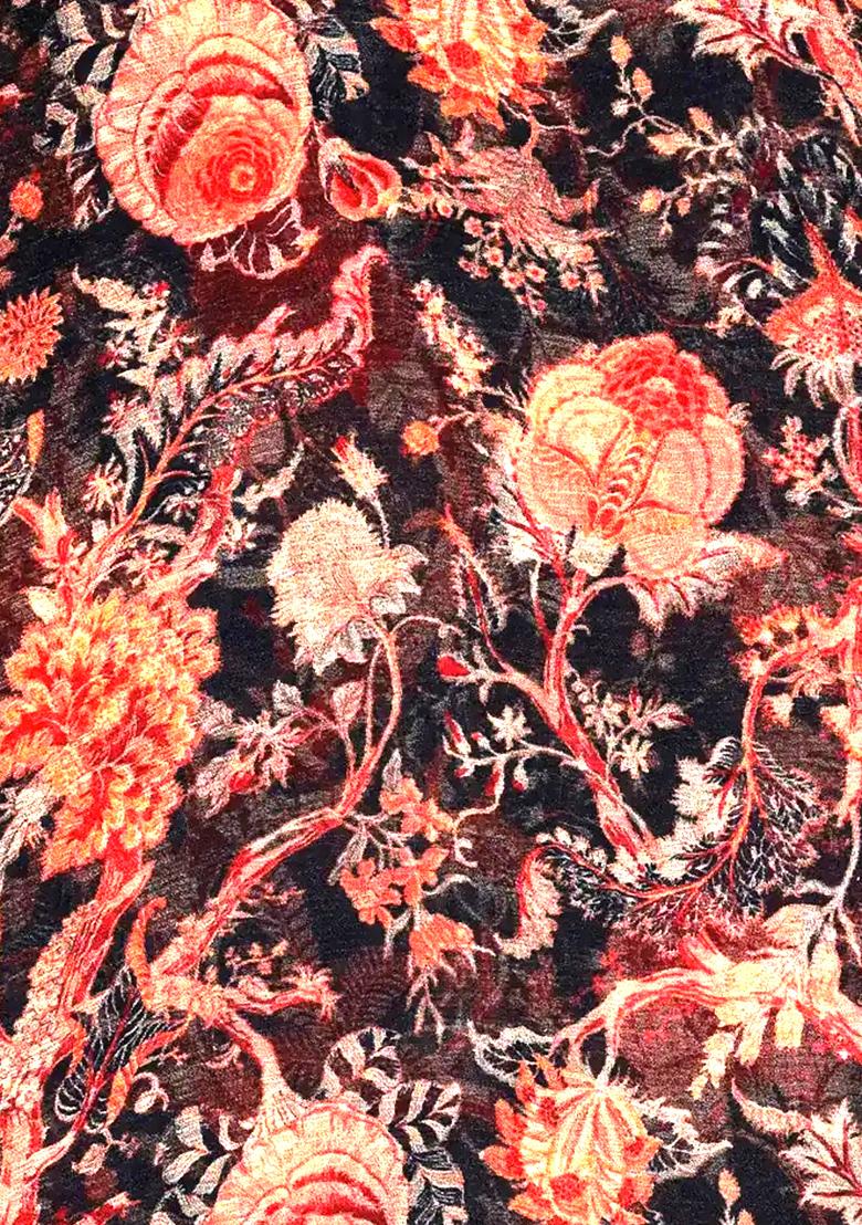 Black Printed Chiffon Fusion Set - Indya