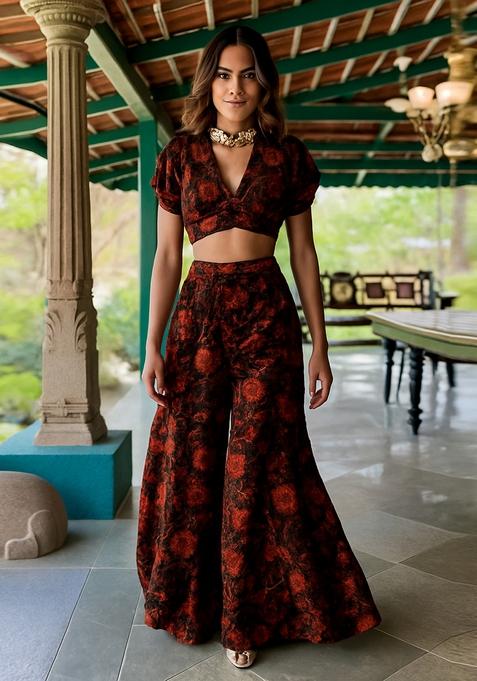Black Printed Chiffon Fusion Set