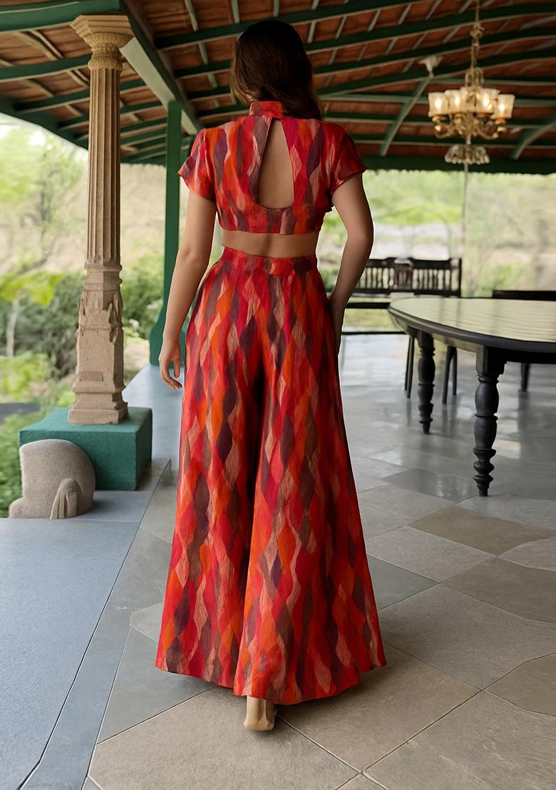 Multicolor Printed Chiffon Fusion Set - Indya