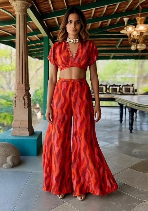 Multicolor Printed Chiffon Fusion Set