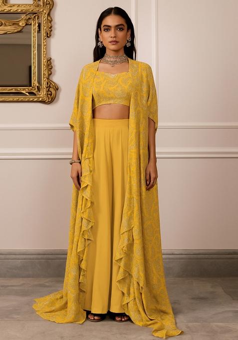 Yellow Printed Chiffon Fusion Set