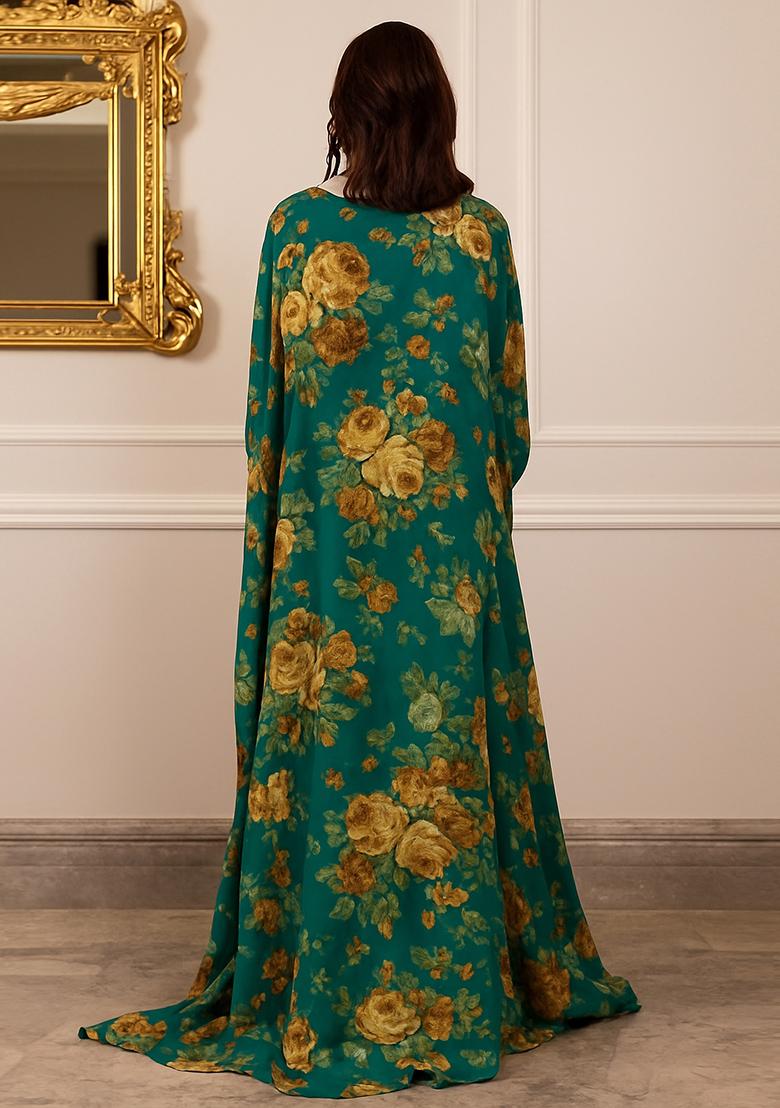 Ocean Blue Printed Chiffon Fusion Set - Indya