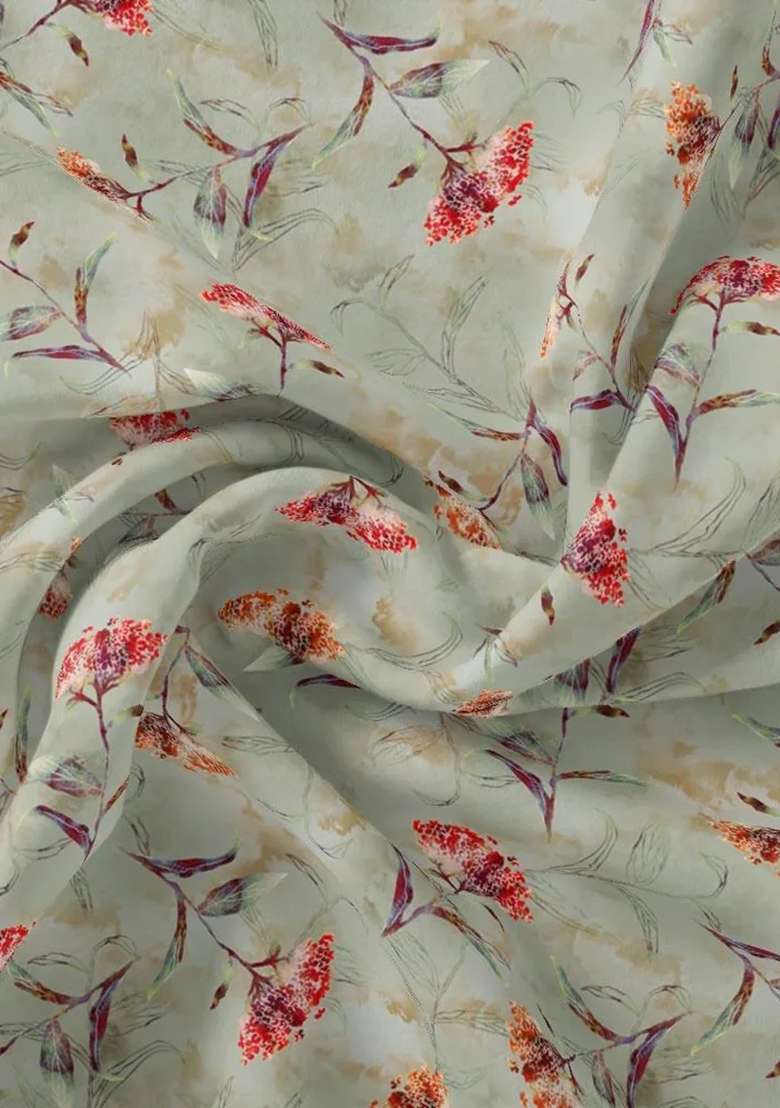 Grey Chiffon Fusion Set with Printed for Diwali | Wedding & Festive Wear - Indya