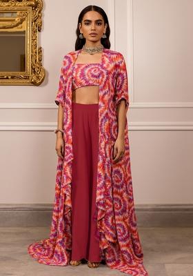 Multicolor Printed Chiffon Fusion Set