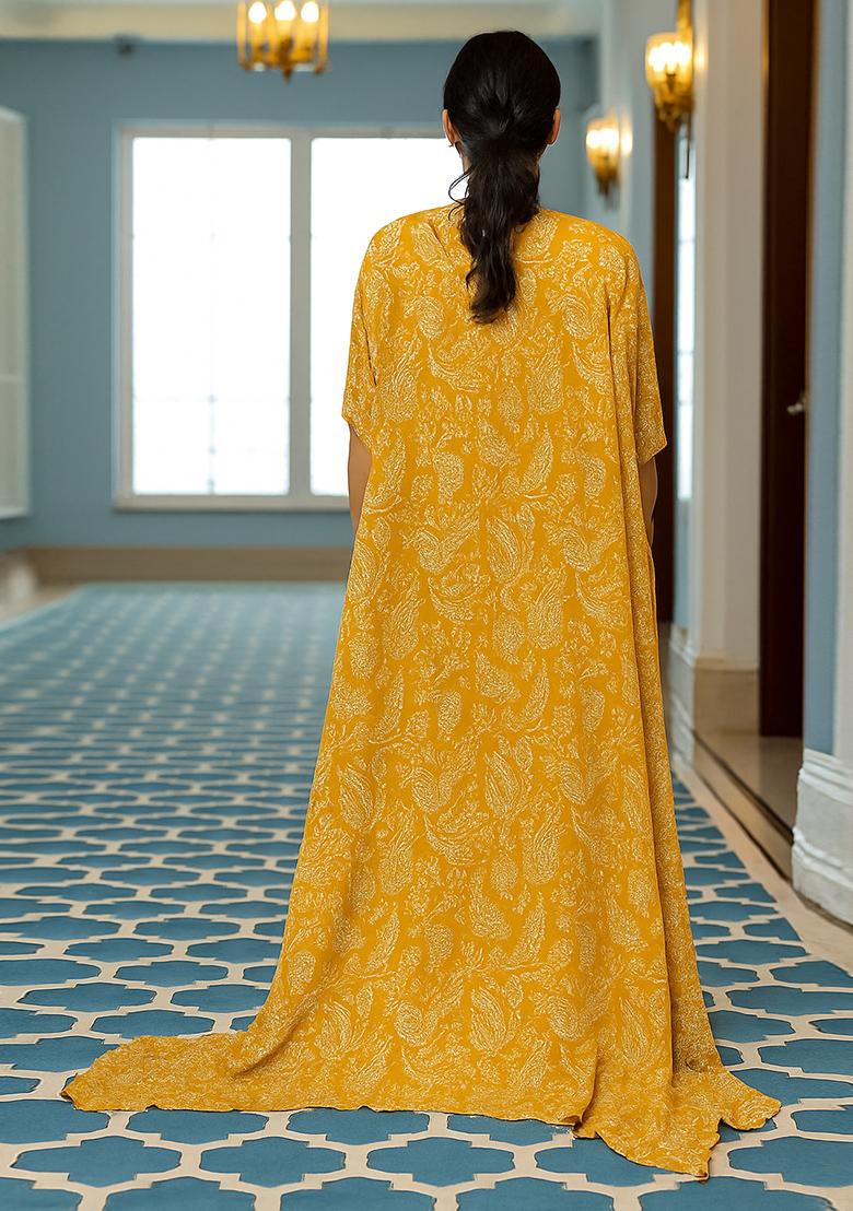 Yellow Printed Chiffon Fusion Set - Indya