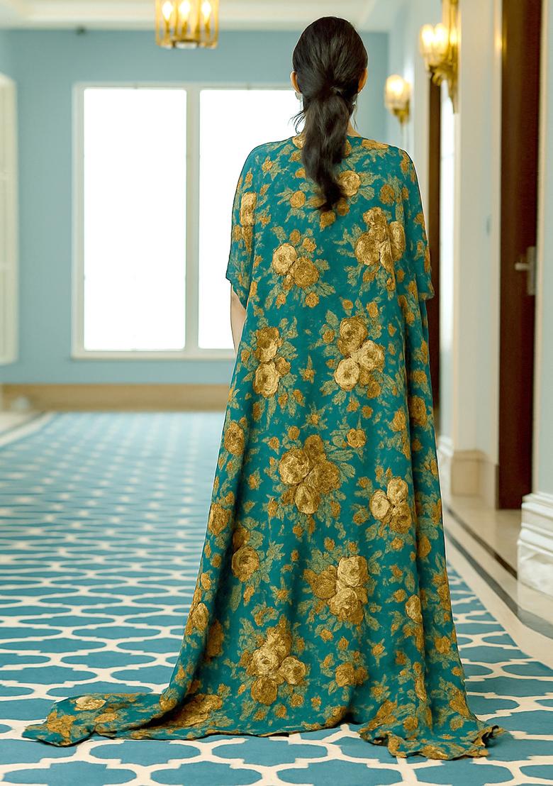 Ocean Blue Printed Chiffon Fusion Set - Indya