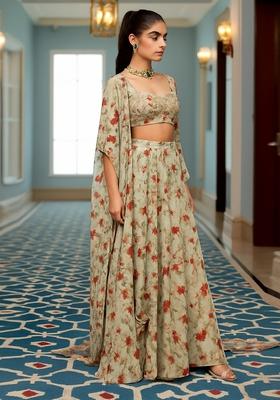 Grey Printed Chiffon Fusion Set