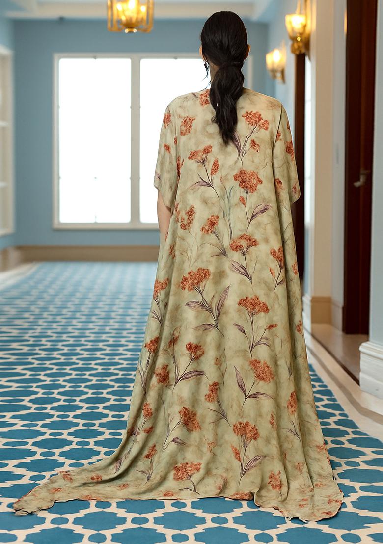 Grey Printed Chiffon Fusion Set - Indya