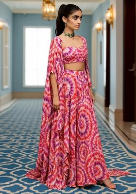 Multicolor Printed Chiffon Fusion Set