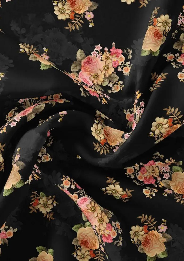 Black Printed Chiffon Fusion Set - Indya