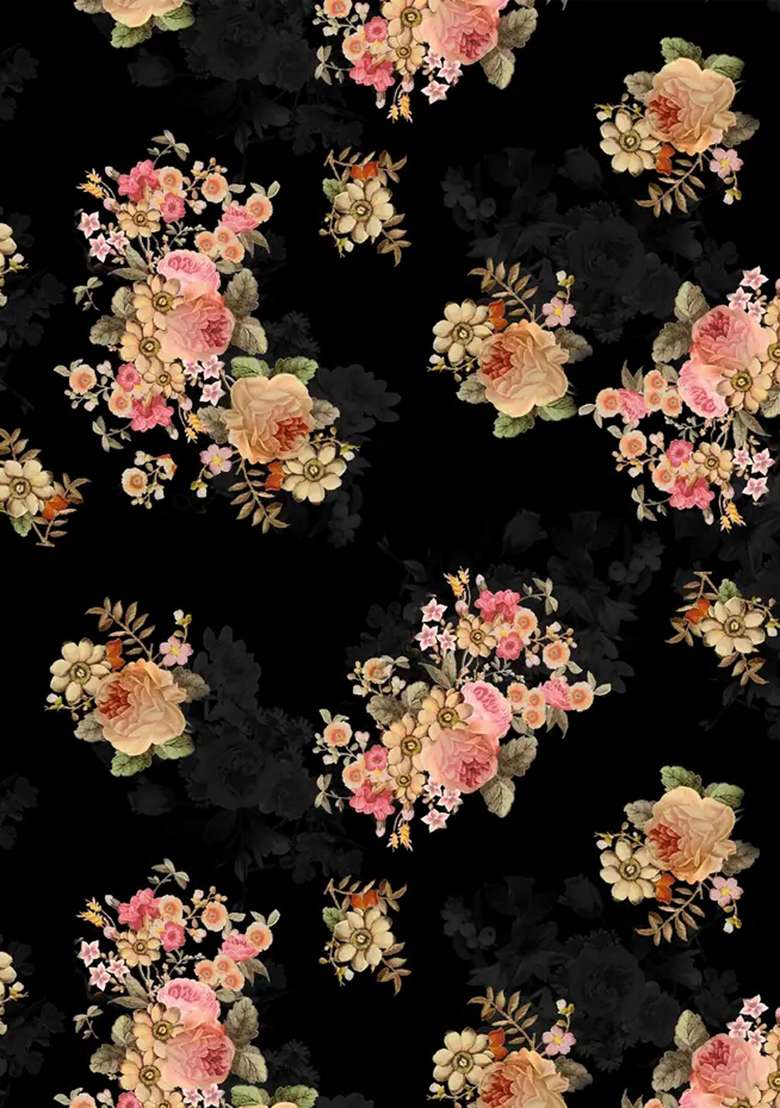 Black Printed Chiffon Fusion Set - Indya