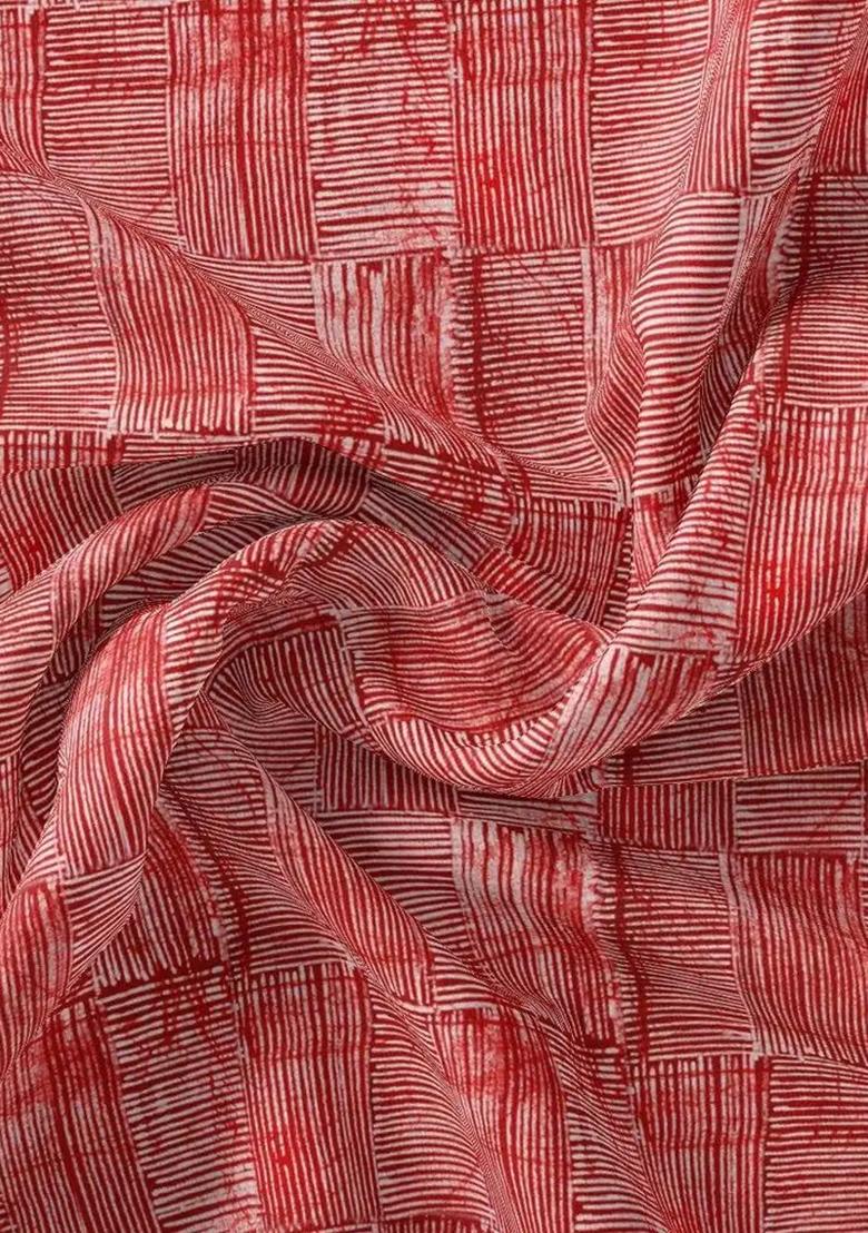 Red Printed Chiffon Fusion Set