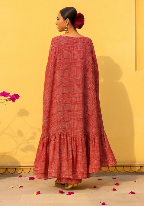 Red Printed Chiffon Fusion Set