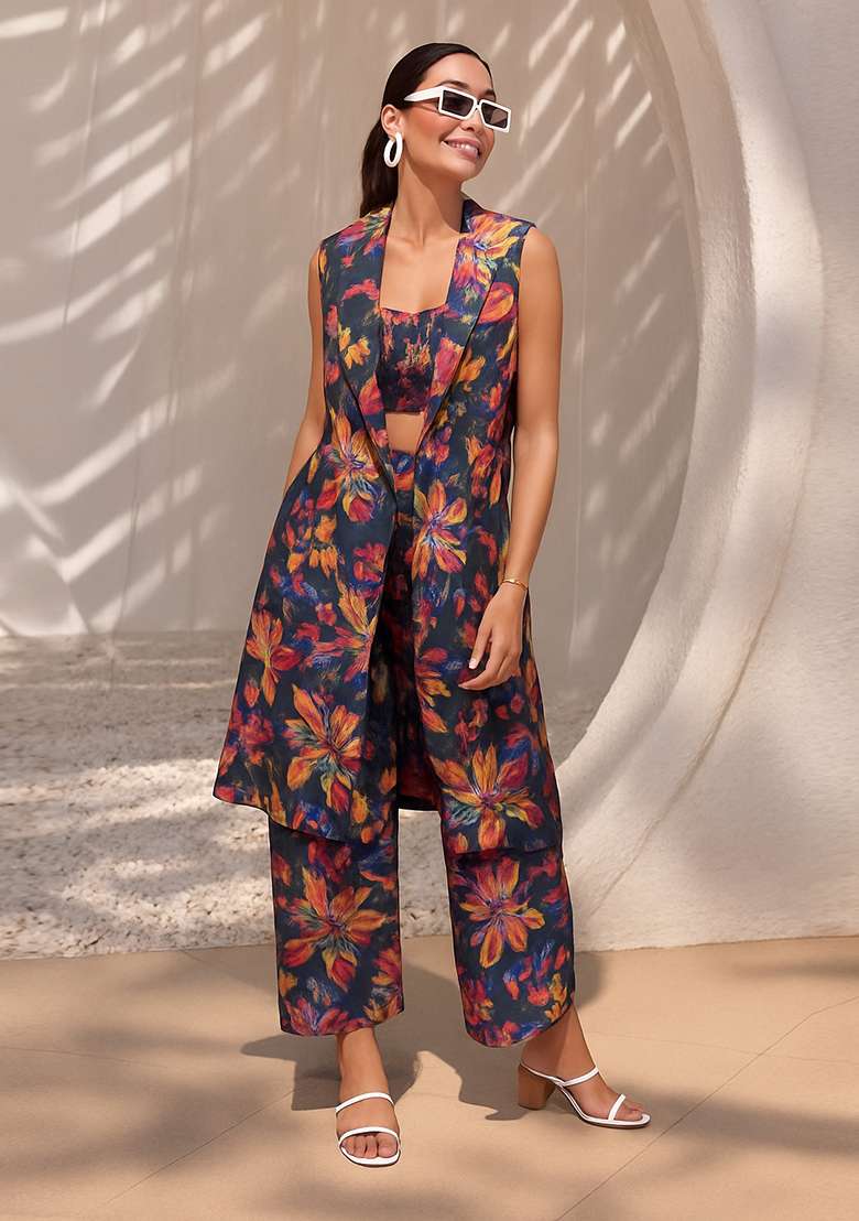 Purple Printed Dola Silk Fusion Set - Indya