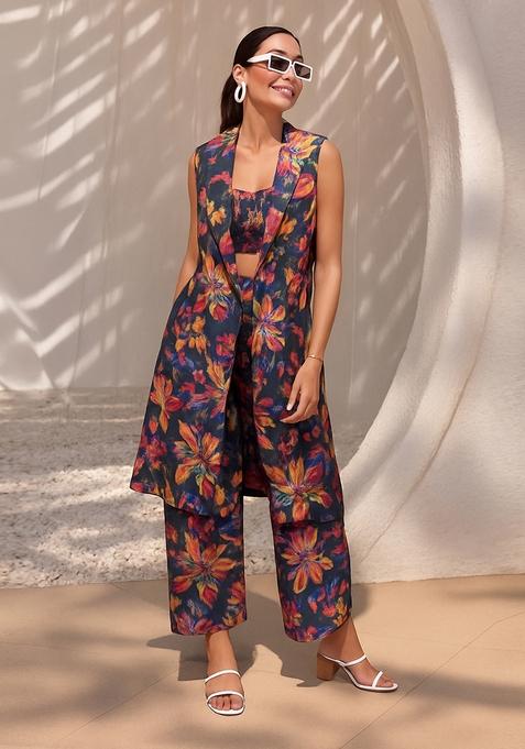 Purple Printed Dola Silk Fusion Set