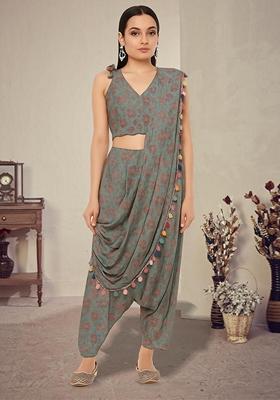 Mint Green Printed Polyester Fusion Set