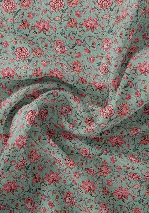 Mint Green Printed Polyester Fusion Set
