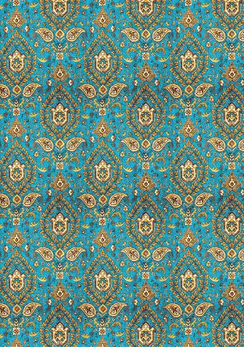 Ocean Blue Printed Polyester Fusion Set - Indya