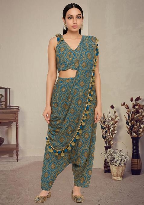 Ocean Blue Printed Polyester Fusion Set