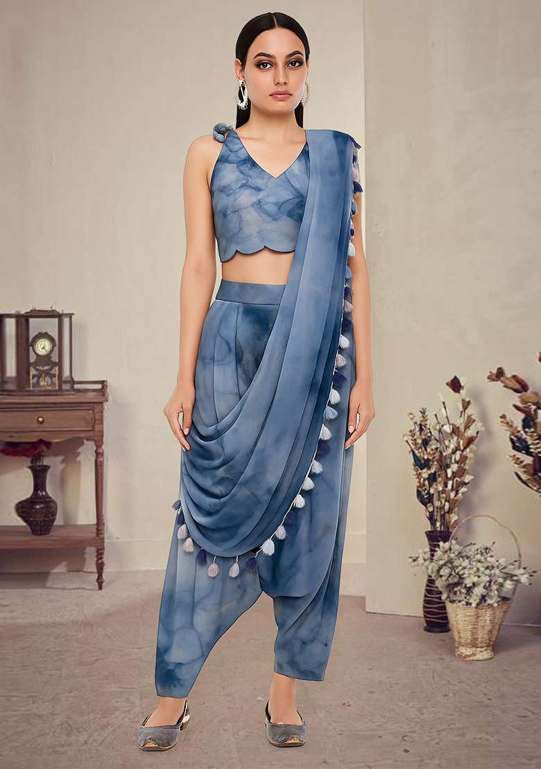Blue Printed Polyester Fusion Set - Indya