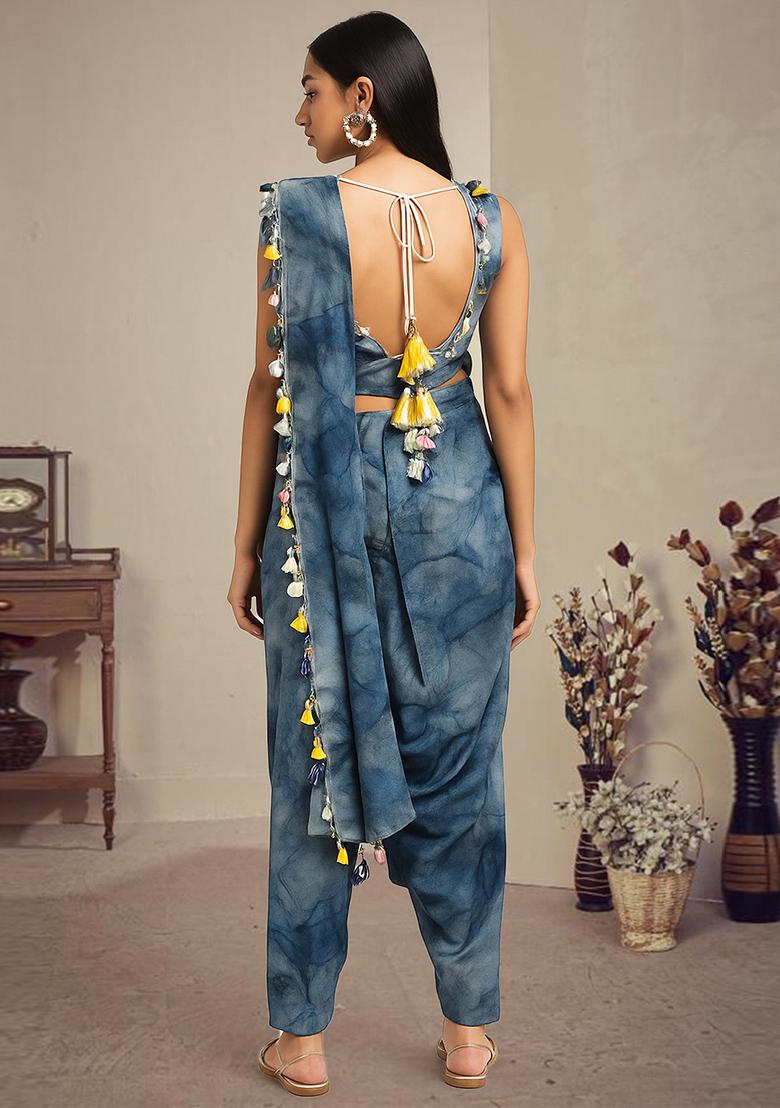 Blue Printed Polyester Fusion Set - Indya