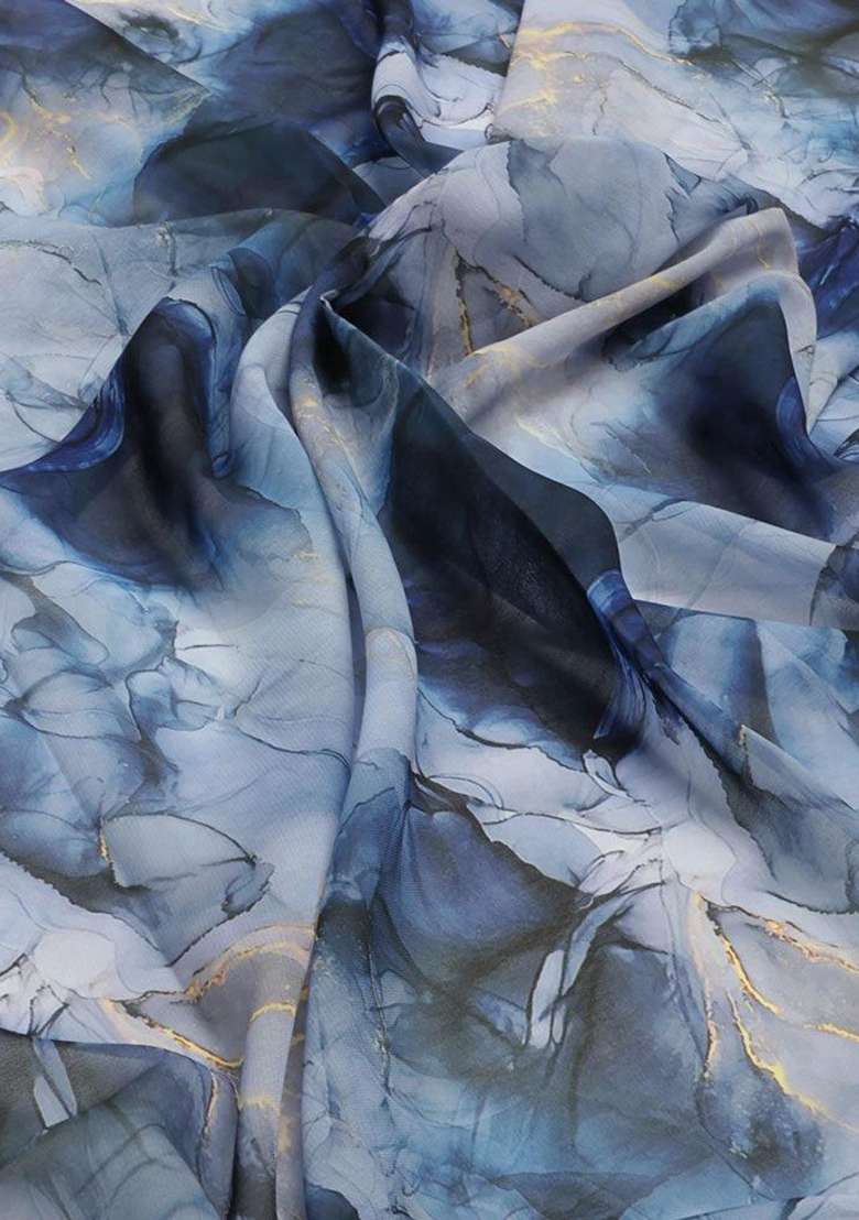 Blue Printed Polyester Fusion Set - Indya