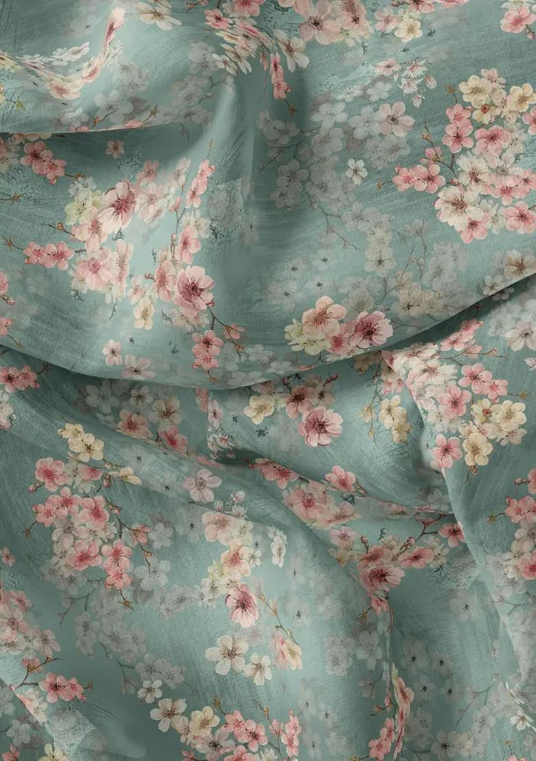 Teal Green Printed Polyester Fusion Set - Indya