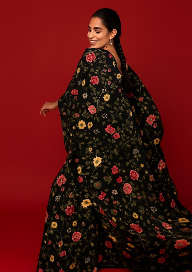 Black Printed Polyester Fusion Set - Indya