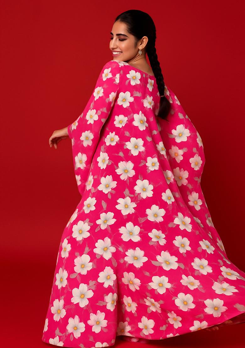 Pink Printed Polyester Fusion Set - Indya