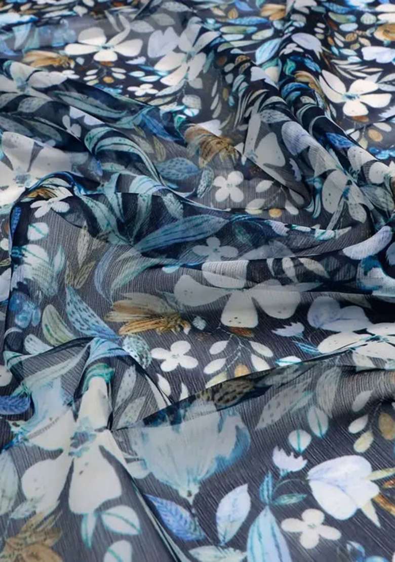 Blue Printed Chiffon Fusion Set - Indya