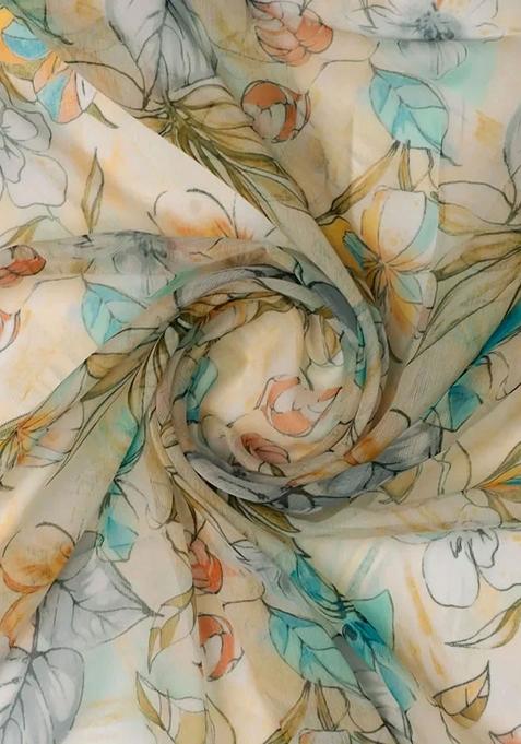 Light Yellow Printed Chiffon Fusion Set