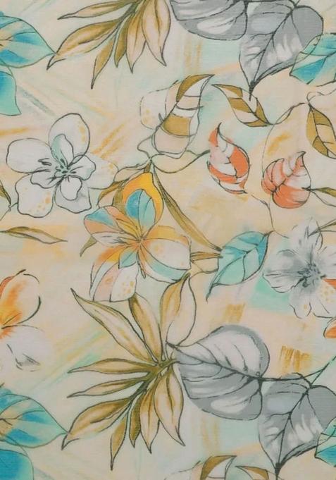 Light Yellow Printed Chiffon Fusion Set