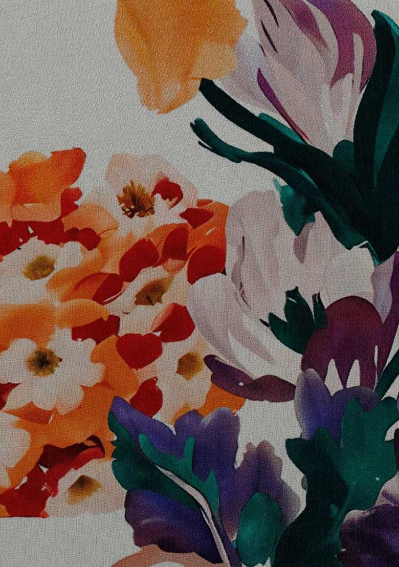 Off White Printed Chinon Fusion Set - Indya