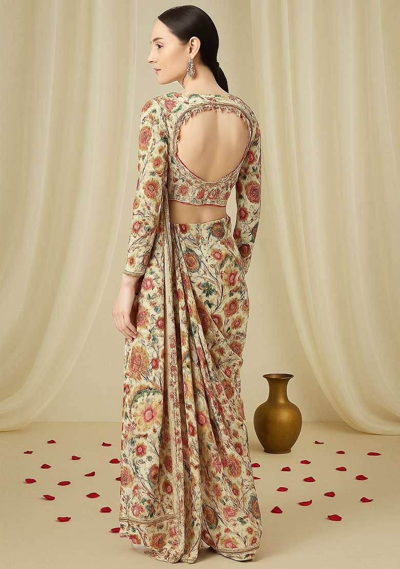 Multicolor Chiffon Fusion Set with Printed for Diwali | Wedding & Festive Wear - Indya