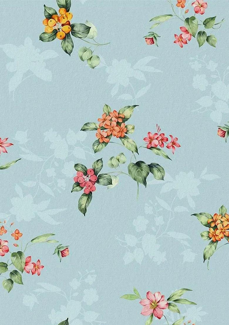 Sky Blue Printed Chiffon Fusion Set - Indya