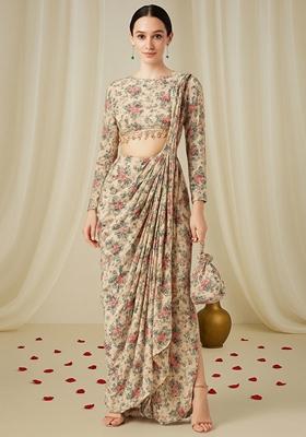 Multicolor Printed Chiffon Fusion Set