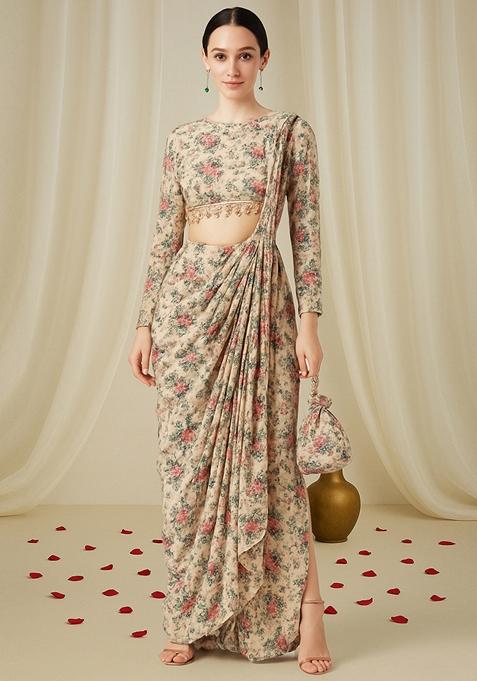 Multicolor Printed Chiffon Fusion Set