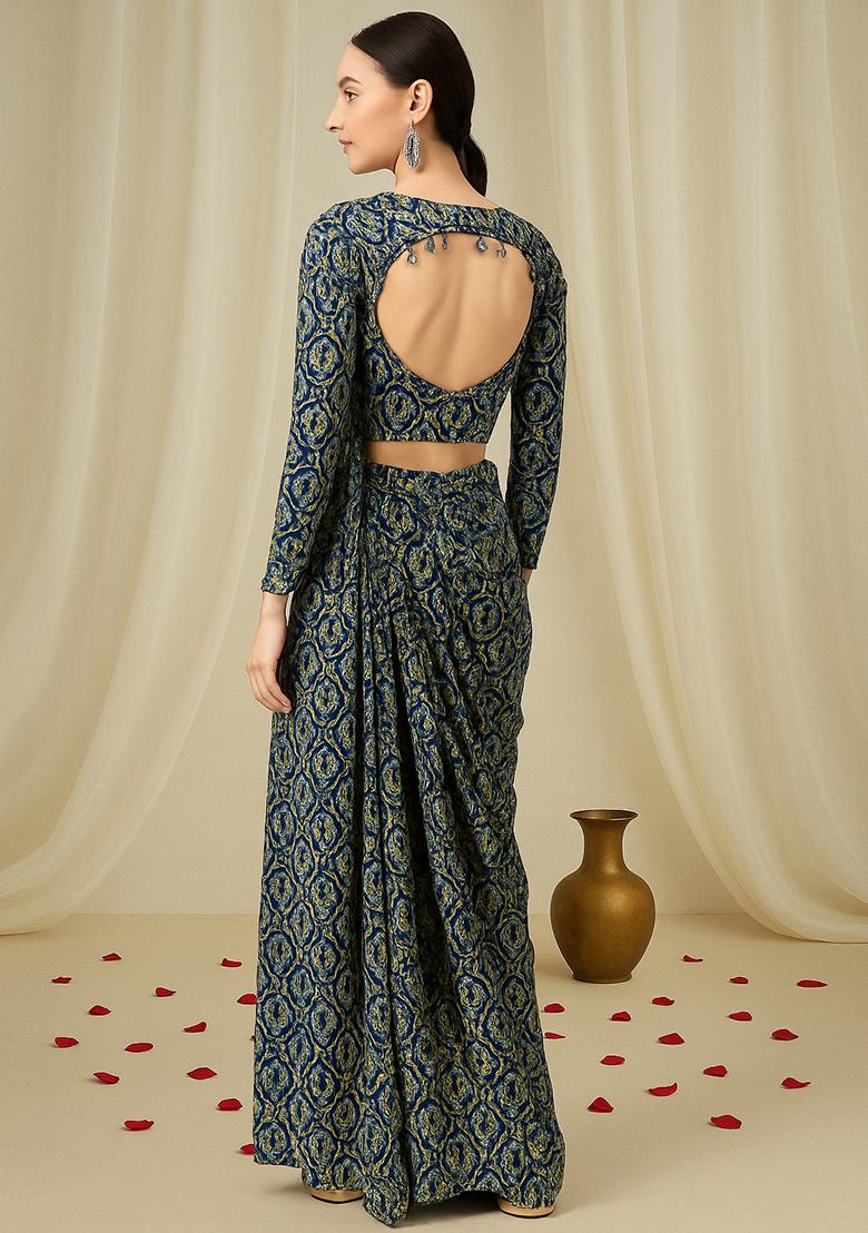 Multicolor Printed Chiffon Fusion Set - Indya