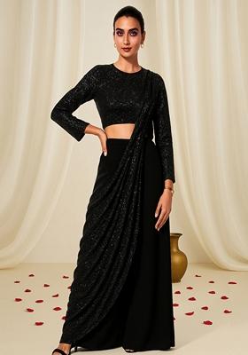 Black Sequin Embellished Georgette Fusion Set