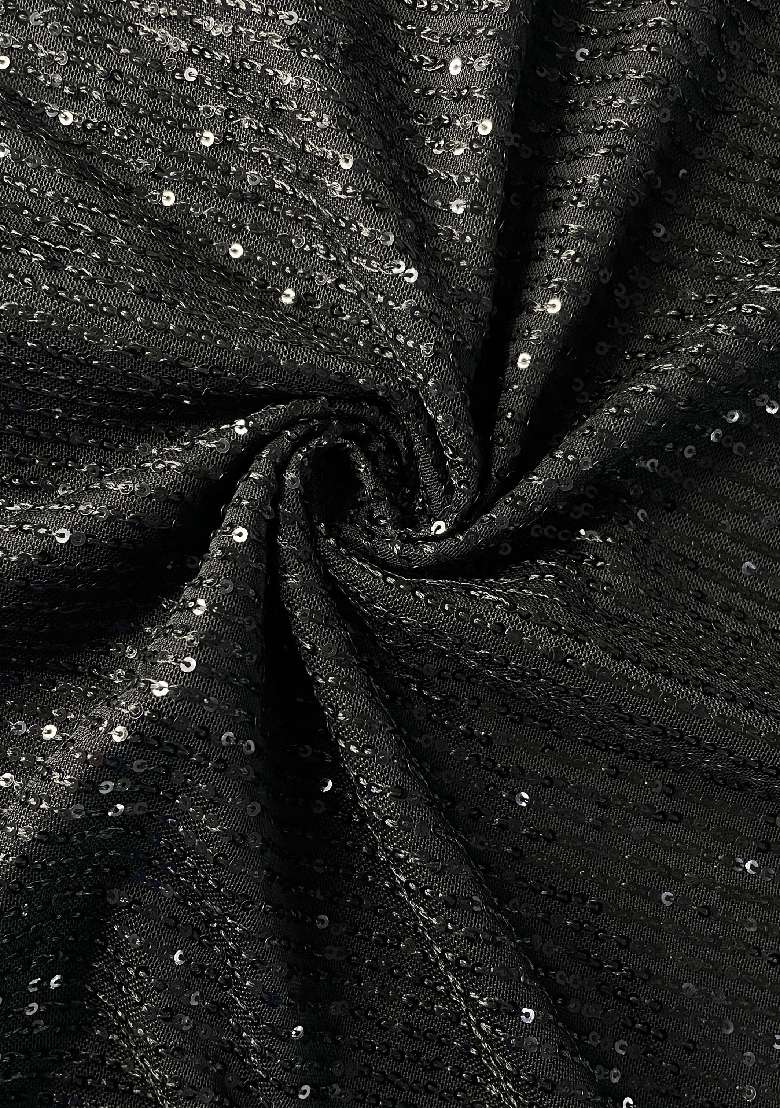 Black Sequin Embellished Georgette Fusion Set - Indya
