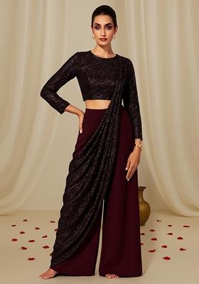 Purple Sequin Embellished Georgette Fusion Set