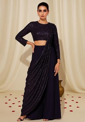 Purple Sequin Embellished Georgette Fusion Set